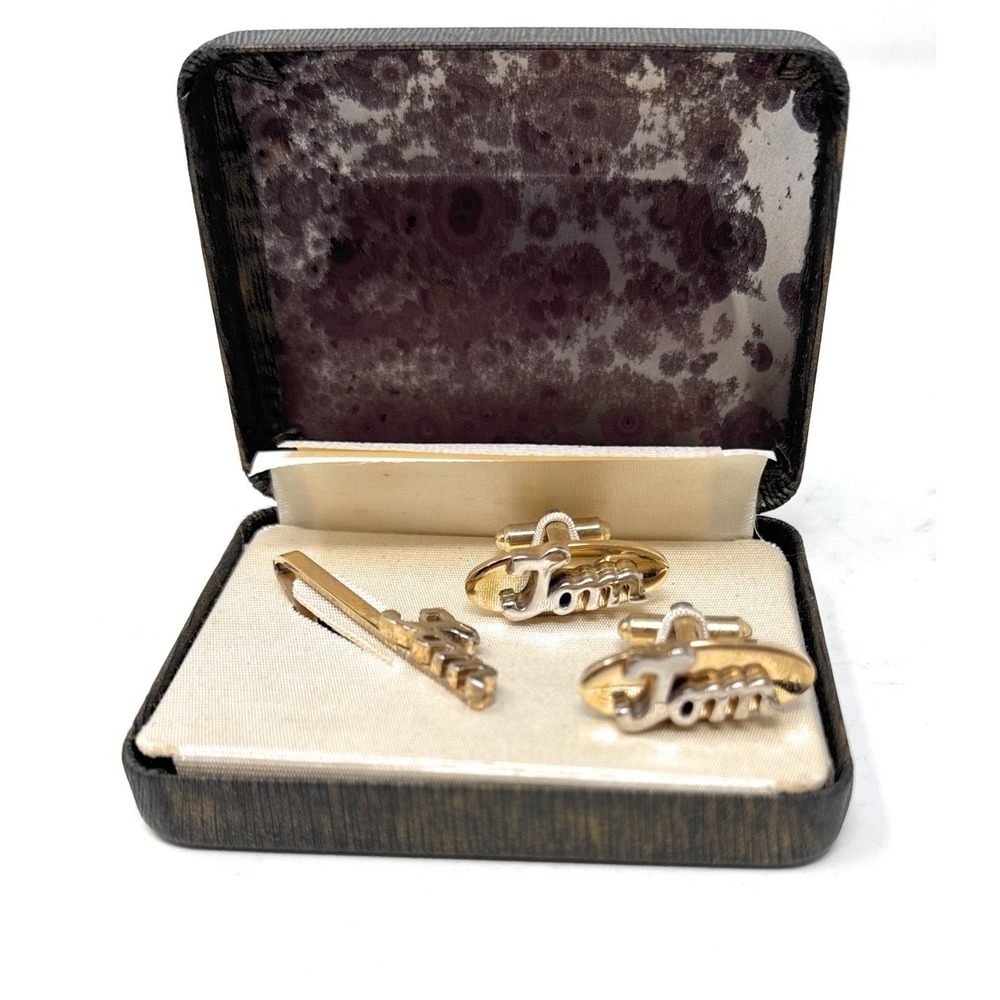Vintage Tom Monogram Letter Font Hickok Cuff Links Tie Clasp